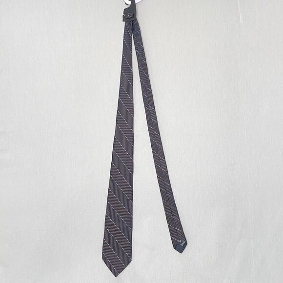 Valentino Italy Mens Neck Tie Brown Blue Ribbed Perpendicular Parallel Lines - Picture 3 of 5